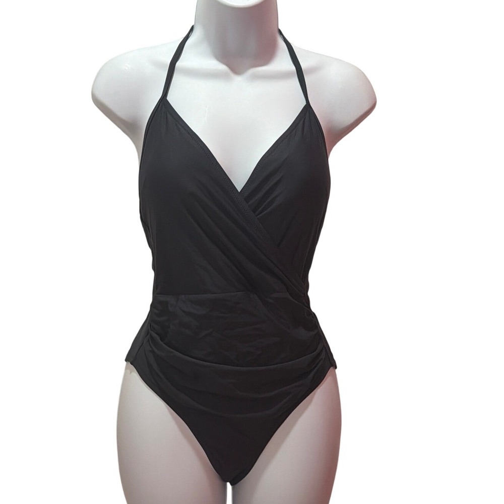 J. Crew Factory Black Halter One-Piece Swimsuit